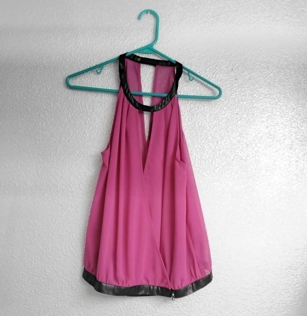 Bebe Women's Magenta Sheer Faux Wrap Top. Size SP